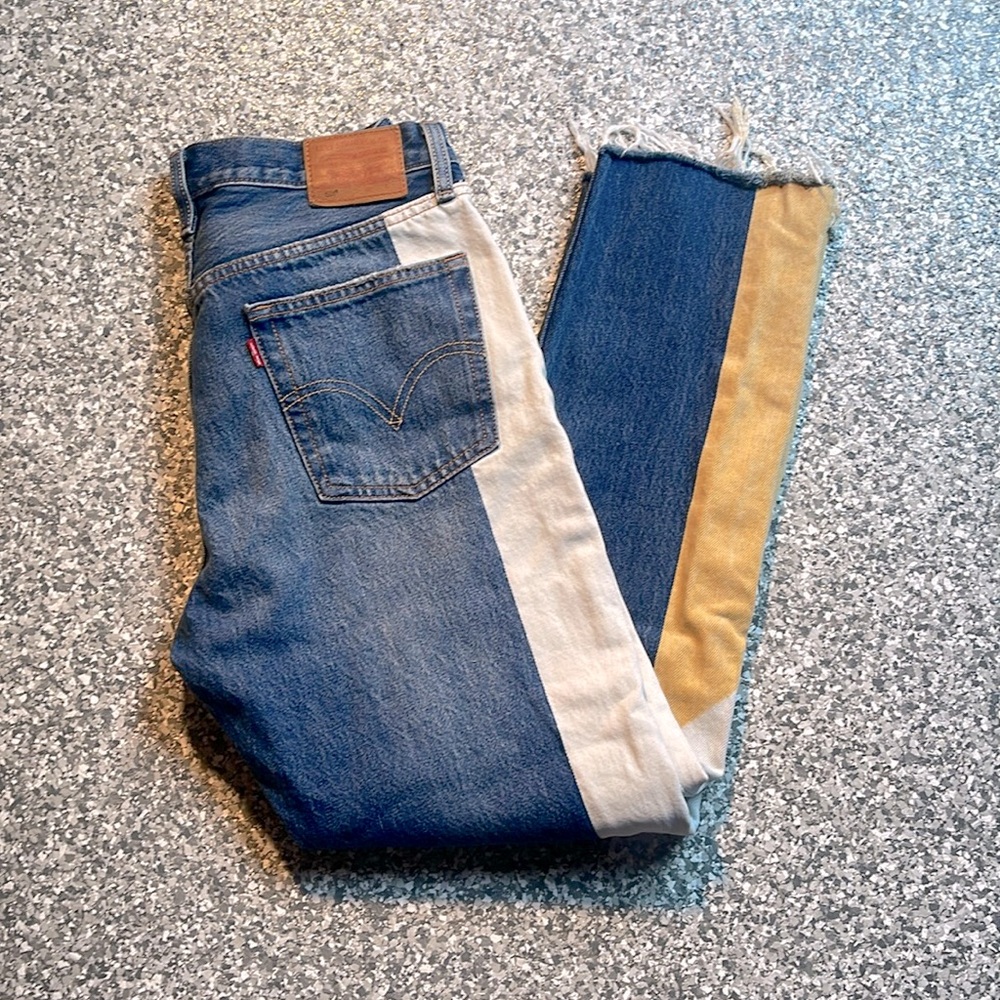 Levi tri-color color block button fly 501 straight jeans
